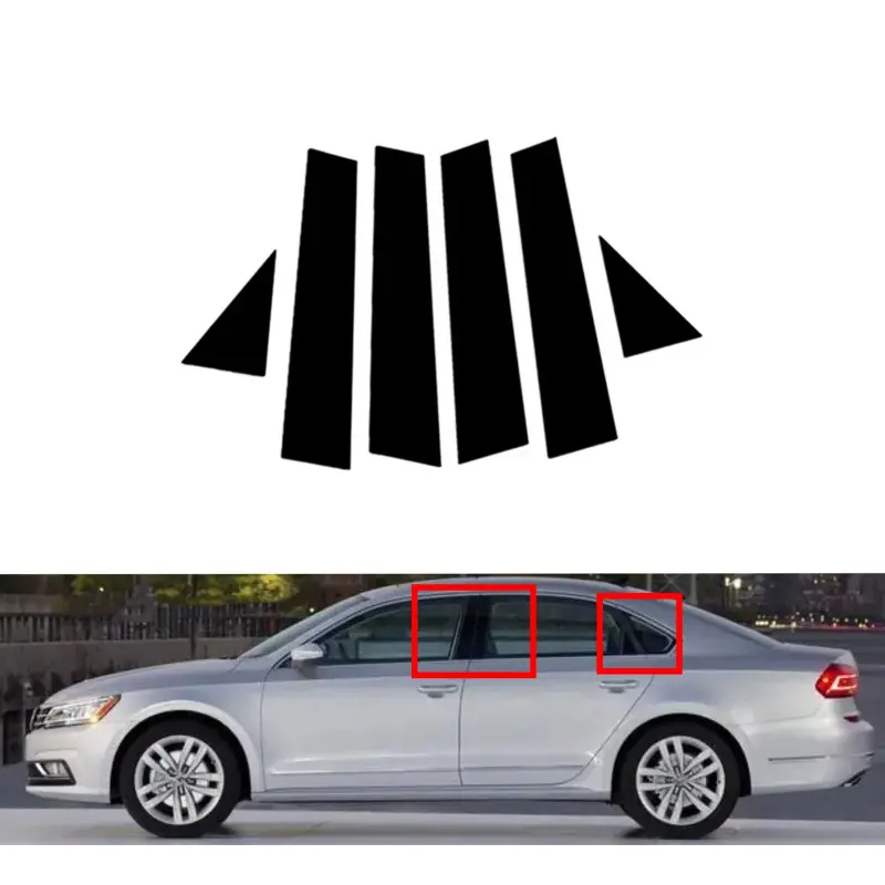 For VW Passat 2011-2018, 6pcs Glossy Black Trim Pillar Posts Door Side Cover Decoration Stickers Set, Car Decals, Car Decorations, Automotive Decoration, Car Vehicle Decoration