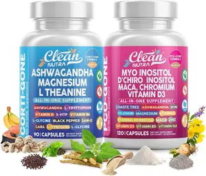 Clean Nutra Smooth N Soothe Bundle | Ashwagandha, Magnesium, L-Theanine, Myo-Inositol, D-Chiro, Inositol & More for Stress Relief Hormonal Balance Capsules [Corti-Gone + PCO-Gone]