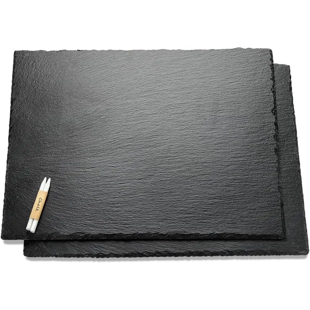 WLWNWFT 2 Pcs 16x12in Large Slate Cheese Boards Slate Board, Cheese Tray Serving Tray Serving Stone Tray Platter Pacemat with 2 Chalks Christmas