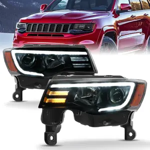 HECASA Pair Projector Headlight Compatible with 2017-2022 Jeep Grand Cherokee Replacement for CH2502297 CH2503297 68289235AF 68289234AF Headlamp Front Lamp w/LED Tube LH&RH - Clear Lens Black Housing
