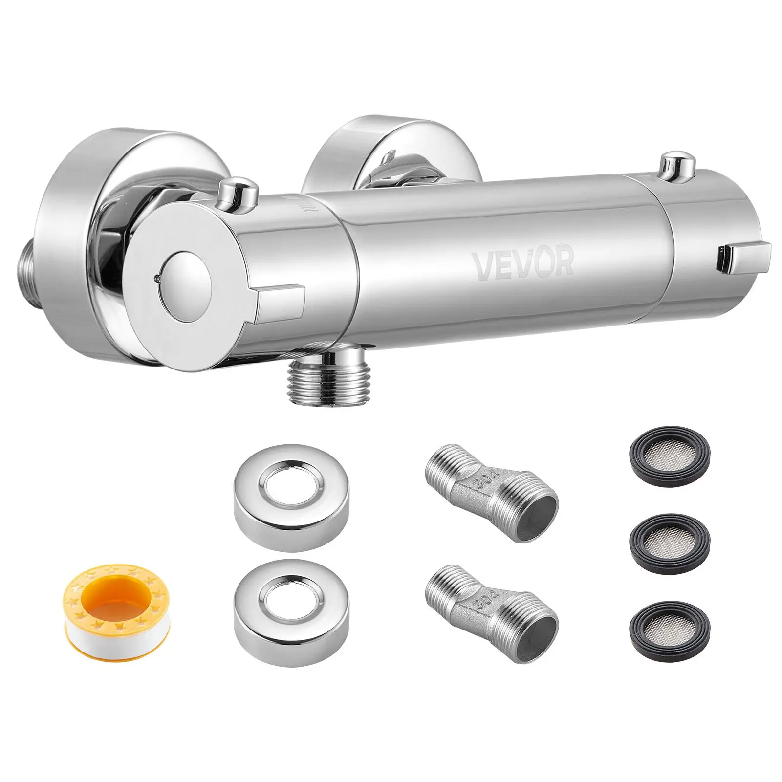 VEVOR Thermostatic Shower Faucet Valve, 100 Secure Lock Thermostatic Shower Valve Trim Mixer, Hot Cold Water Showering Faucet Temperature Control Valves for Bathroom, RV, Leak-Proof Chrome Plated