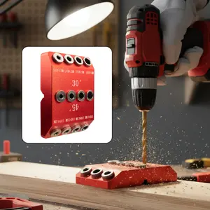 Multi-Angle Drill Guide Jig 30 °   45 °   90 °   All-Metal Heavy Duty Hole Jig for Deck Stair Handrail and Post Lag Screw Installation Red Durable Precision Carpenter Tool for Woodworking DIY Projects