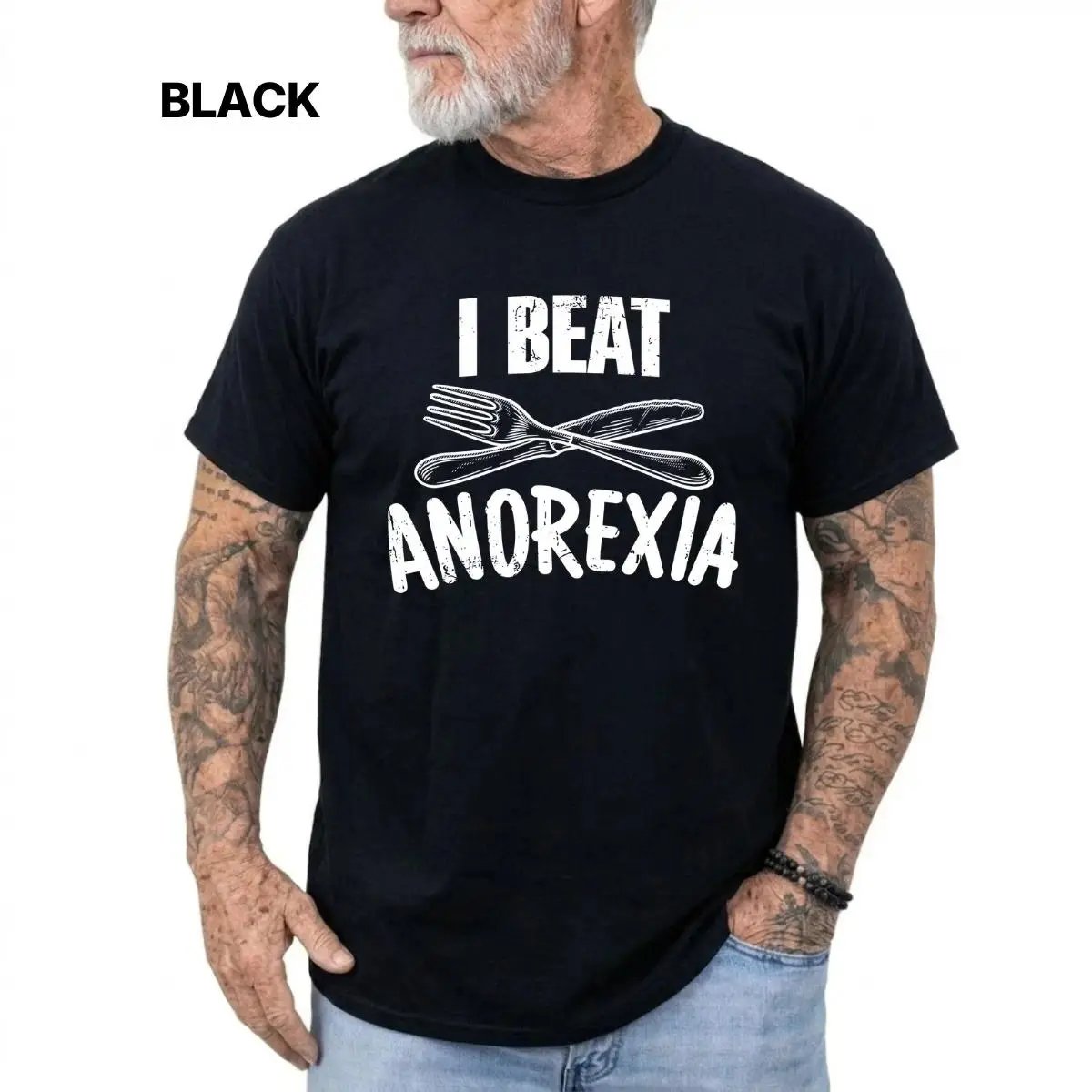 I Beat Anorexia T-shirt, Funny Shirts, Humour Tee, Casual Wear, Comfy Cotton, Unisex Graphic Tees