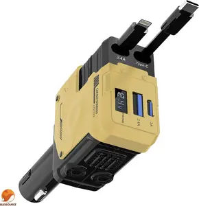 Retractable Car Charger, 4 in 1 Retractable Phone Charger with 66W Fast Charging, 2 Retractable Cables and 2 USB-C USB-A Port Compatible with iPhone 17/16/15/14/13/12/11,Samsung, Galaxy,Pixel