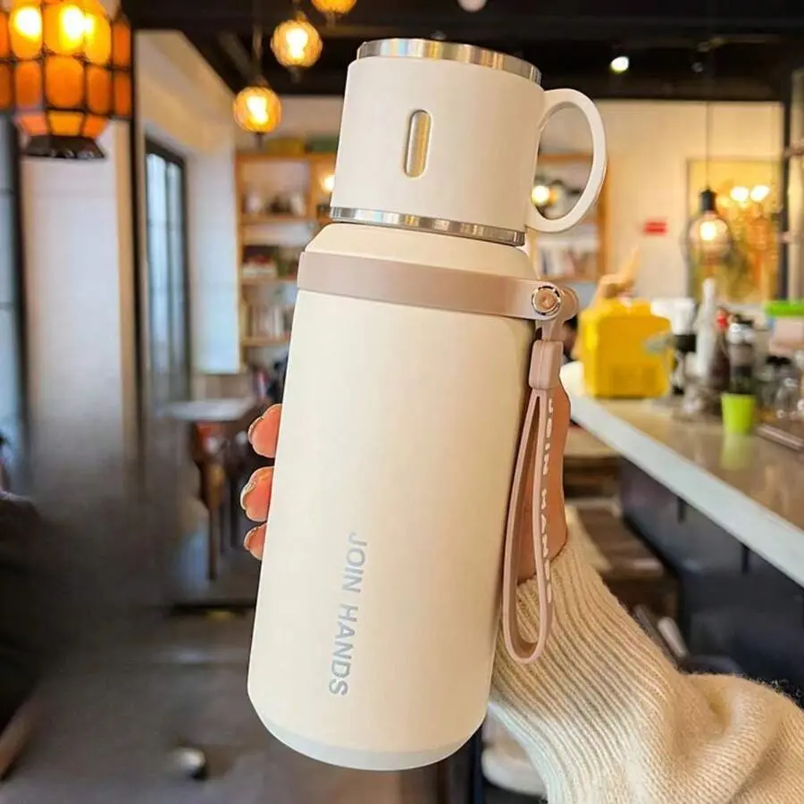 Portable Double-Walled 316 Stainless Steel Vacuum Water Bottle - Durable Reusable Thermal Insulation Flask with Carry Rope, 8H Hot/24H Cold Retention for Outdoor Camping & Hiking (Home Supplies Storage Bottle), 8H Hot Hold