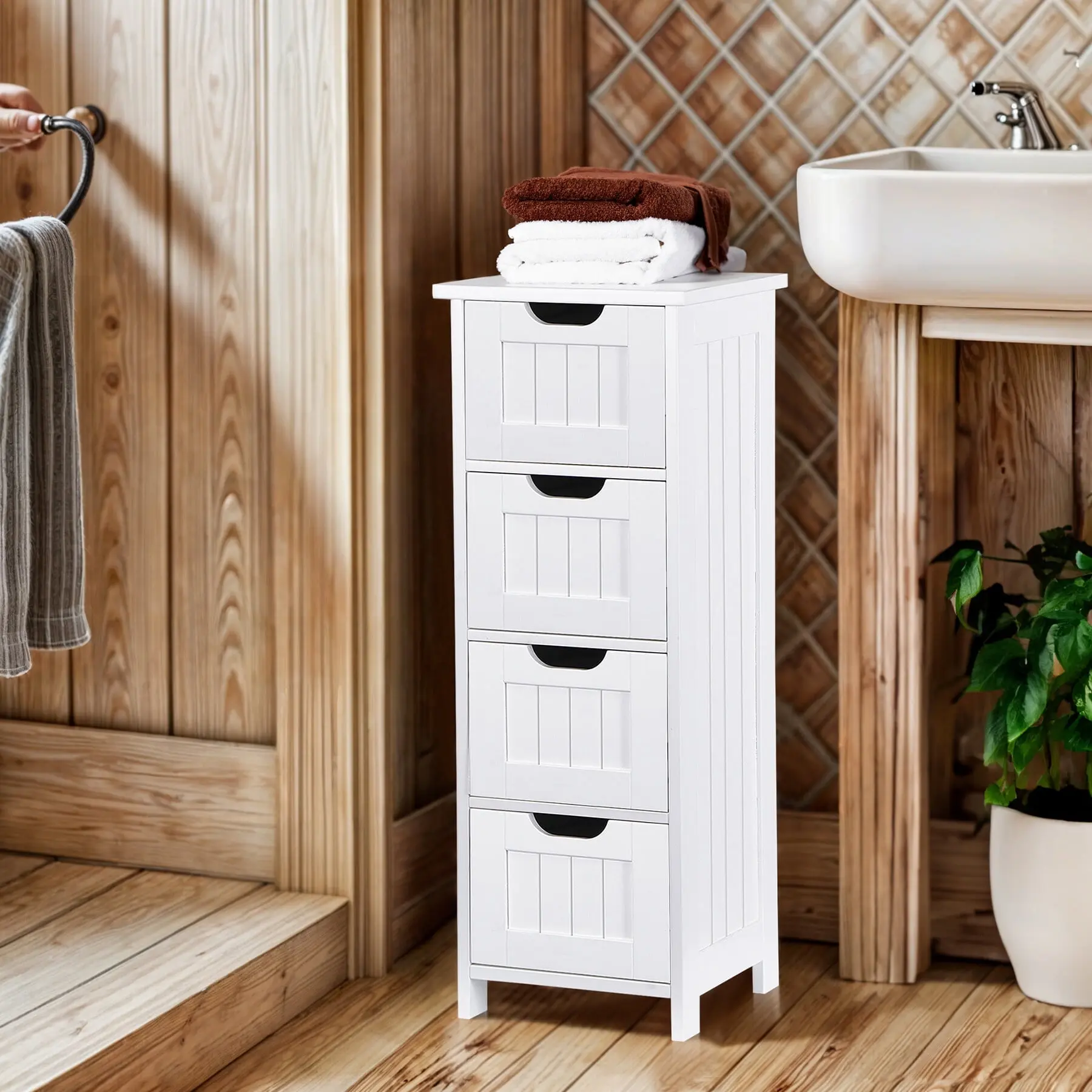 Segawe 4-Drawer Wooden Bathroom Floor Cabinet - Aesthetic Side Storage Cupboard, Space Saving Furniture, Household Storage Organizer, Bathroom Decor Accessory