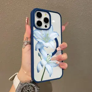 Girly Chic Blue Lilies Magnetic TPU Cellphone Casing, Lightweight Anti-Fall Protection Cover for iPhone 11-16 & Pro Max, Handheld Devices Accessory with Long-Lasting Resistance