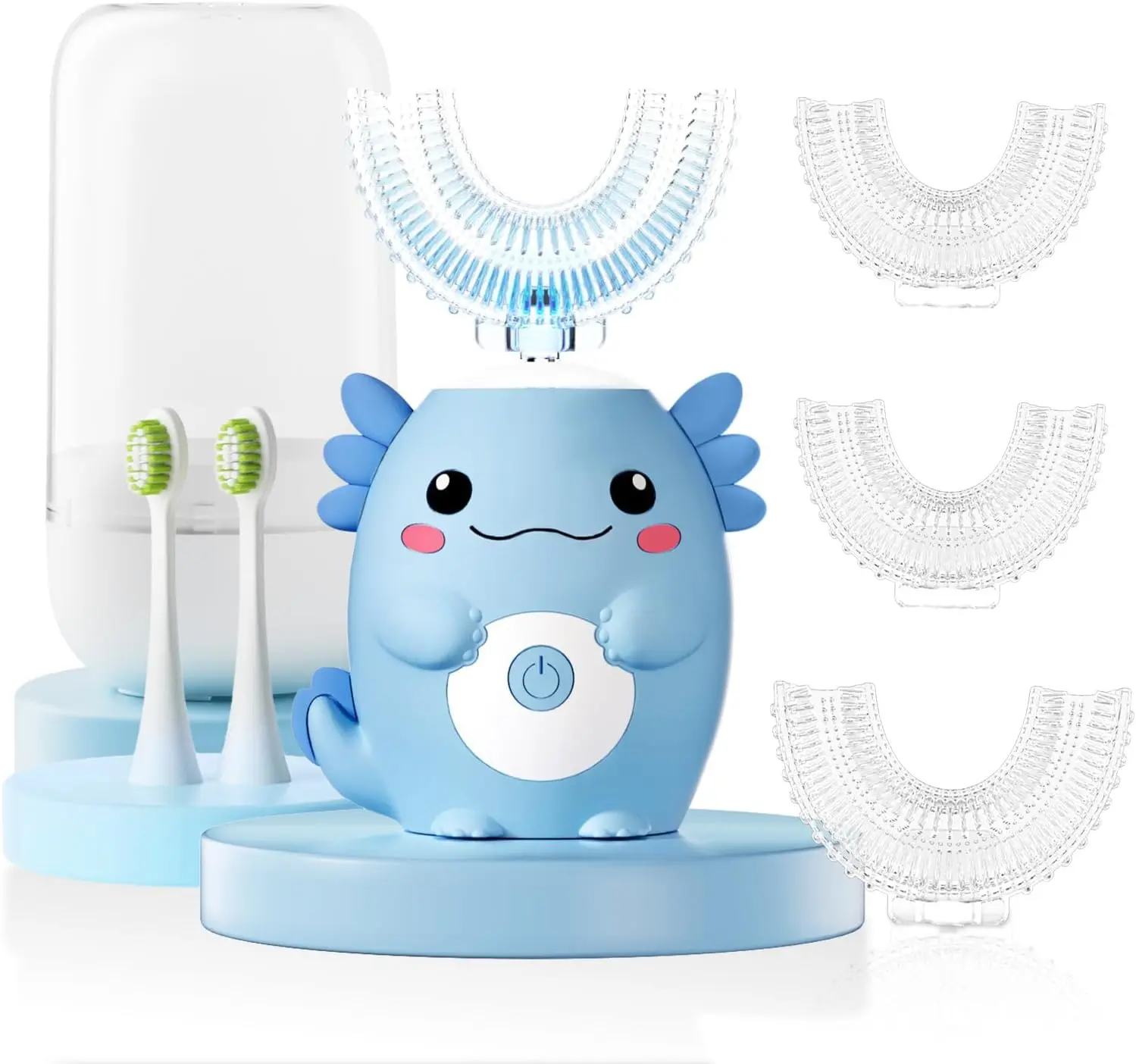 Kids Electric U Shaped Toothbrush - Axolotl Kids Cartoon Sonic Automatic Toothbrush with 6 Brush Heads Full Mouth 6 Cleaning Modes Cleansing