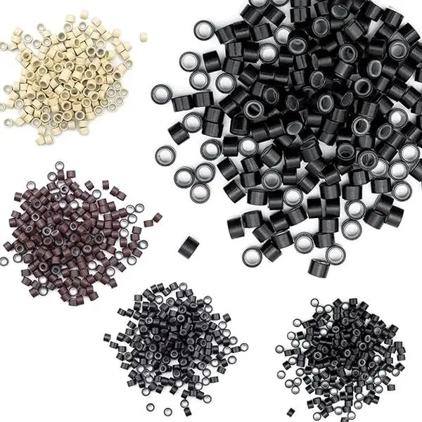MORESOO Silicone Beads for Hair Extensions Tool Brown Beige Black Microbeads for Salon Hairdresser DIY Hair Styling Microlinks Hair I Tip Extensions