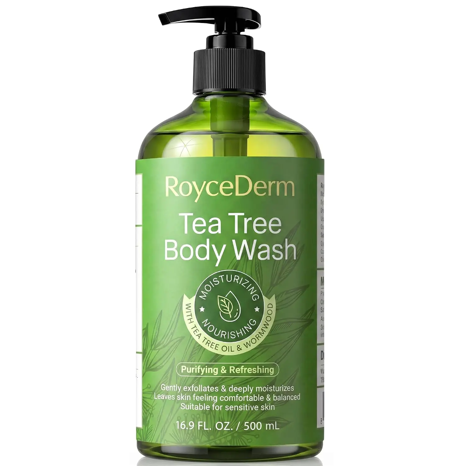 Roycederm Tea Tree Body Wash, Antifungal & Antibacterial Cleanser with Natural Wormwood for Soothing Care, Gentle for All Skin Types, 16.9 fl oz, Antibacterial Body Soap, Amino Acid, Single Item