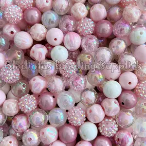 16mm Pink Mixed Beads, Randomly Assorted Beads, Mixed Colors, Acrylic Beads, Loose beads, Chunky Beads, Round Beads, Gumball Beads, Crafting Supplies big beads