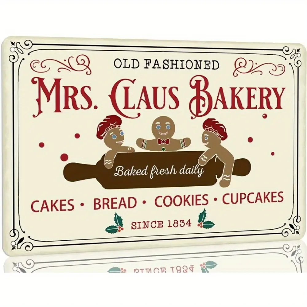 Mrs. Claus Bakery Vintage Gingerbread Metal Tin Sign - Perfect for Christmas, Thanksgiving & New Year Decor | Ideal for Kitchen, Farmhouse, Cafe Wall | 8x12 Inch