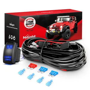 Nilight 16AWG LED POD Lights Wiring Harness Kit - 12V 5-Pin Waterproof Rocker Switch, Power Relay, Blade Fuse, 2 Leads, Light Output Connectors, Easy Installation for Cars, Motorcycles