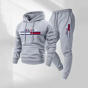 Men's MILANO Letter Print Hoodie & Drawstring Sweatpants Set Casual Athletic Long Sleeve Hooded Jacket & Jogger Pants for Fall Winter Sportswear Street Style Tracksuit for Indoor Outdoor Activities - Workout Running Clothes