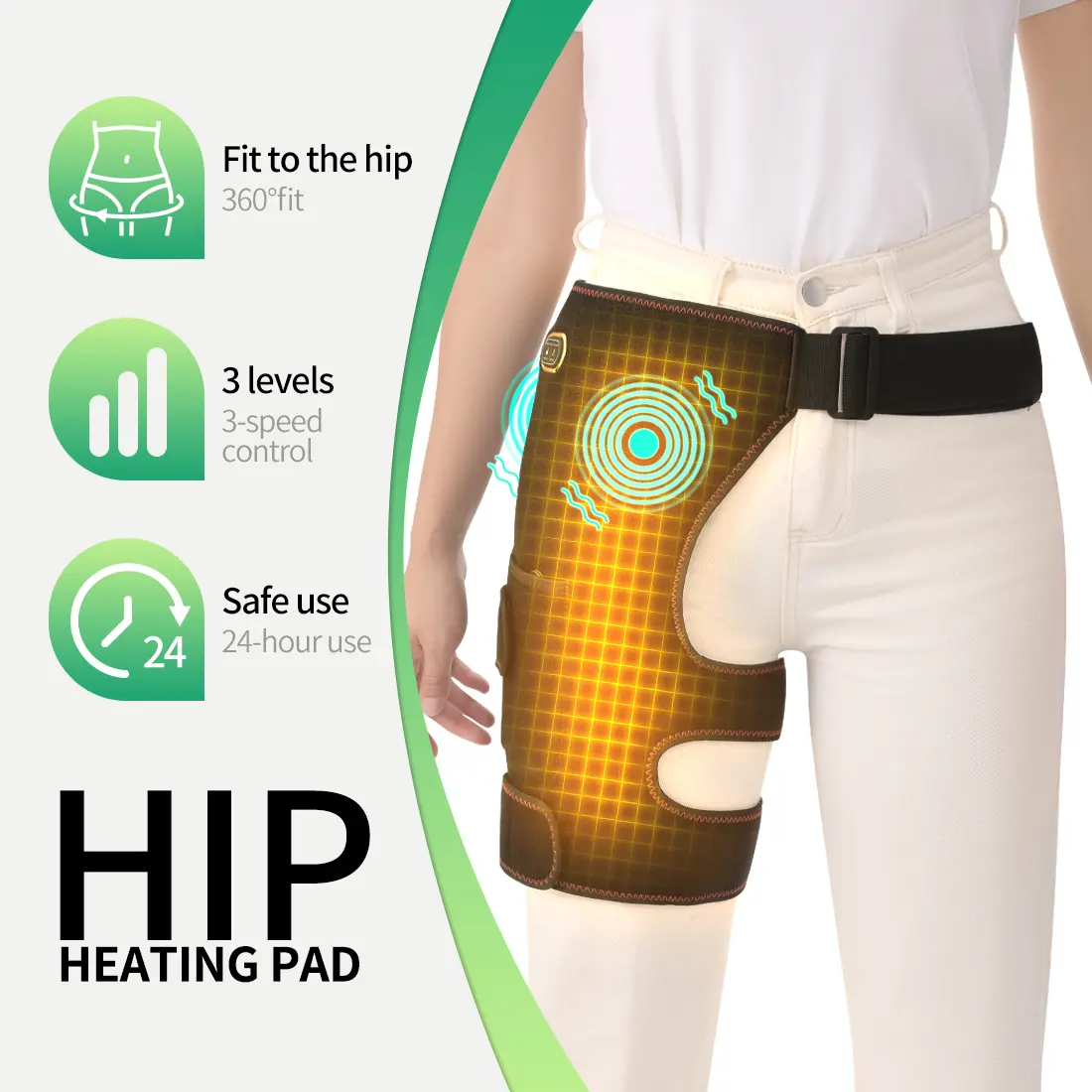Usb-Powered Heating Hip Support Massager, Thermal Compression Thigh Brace, Vibrating Massage for The Hip And Groin, Thigh Support Wrap Designed for Hip Support