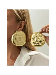 Boho Geometric Irregular Round Hammered Fold Fashion Women Earrings Set, Boho Style Jewelry, Luxurious Exaggerated Party Jewelry Gift