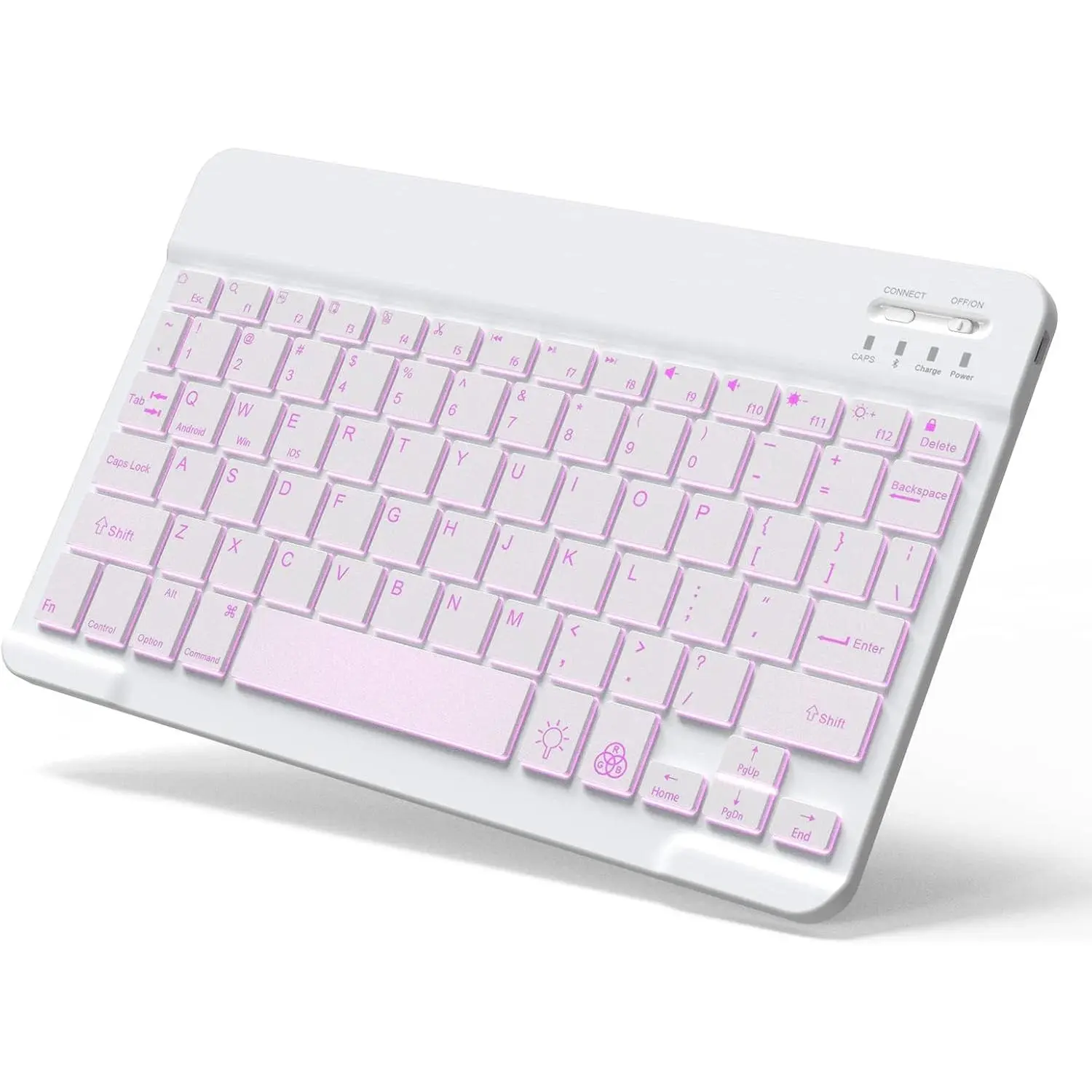 P-KBB05   Backlit Bluetooth Keyboard Small Portable Wireless Keyboard Rechargeable Illuminated for Android Samsung Tablet Cell Phone Smartphone iPad A16 11th 10th Generation iPad Pro Air Mini iPhone (White)