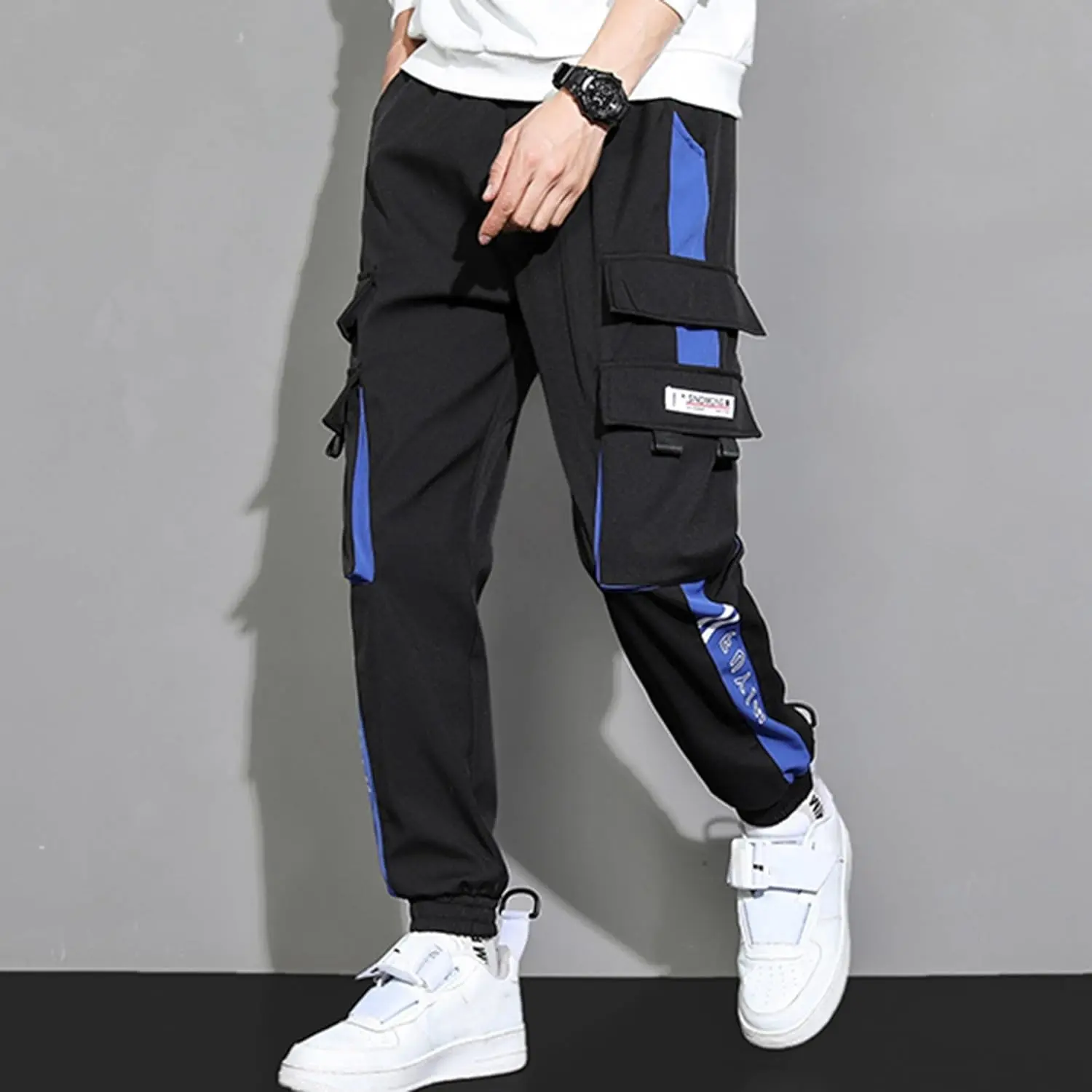 XYXIONGMAO Men's Cargo Joggers - Loose Comfy Pockets, Soft Stretchable, Elastic Waist Techwear Streetwear Pants, Casual Hip Hop Bottoms with Pockets (Black), Joggers With Pockets