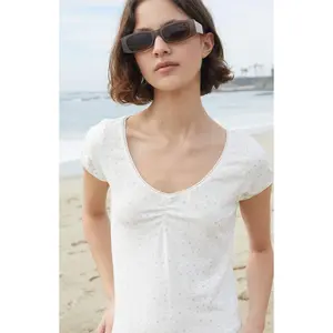 John Galt Women's White Floral Gina Cinched Top