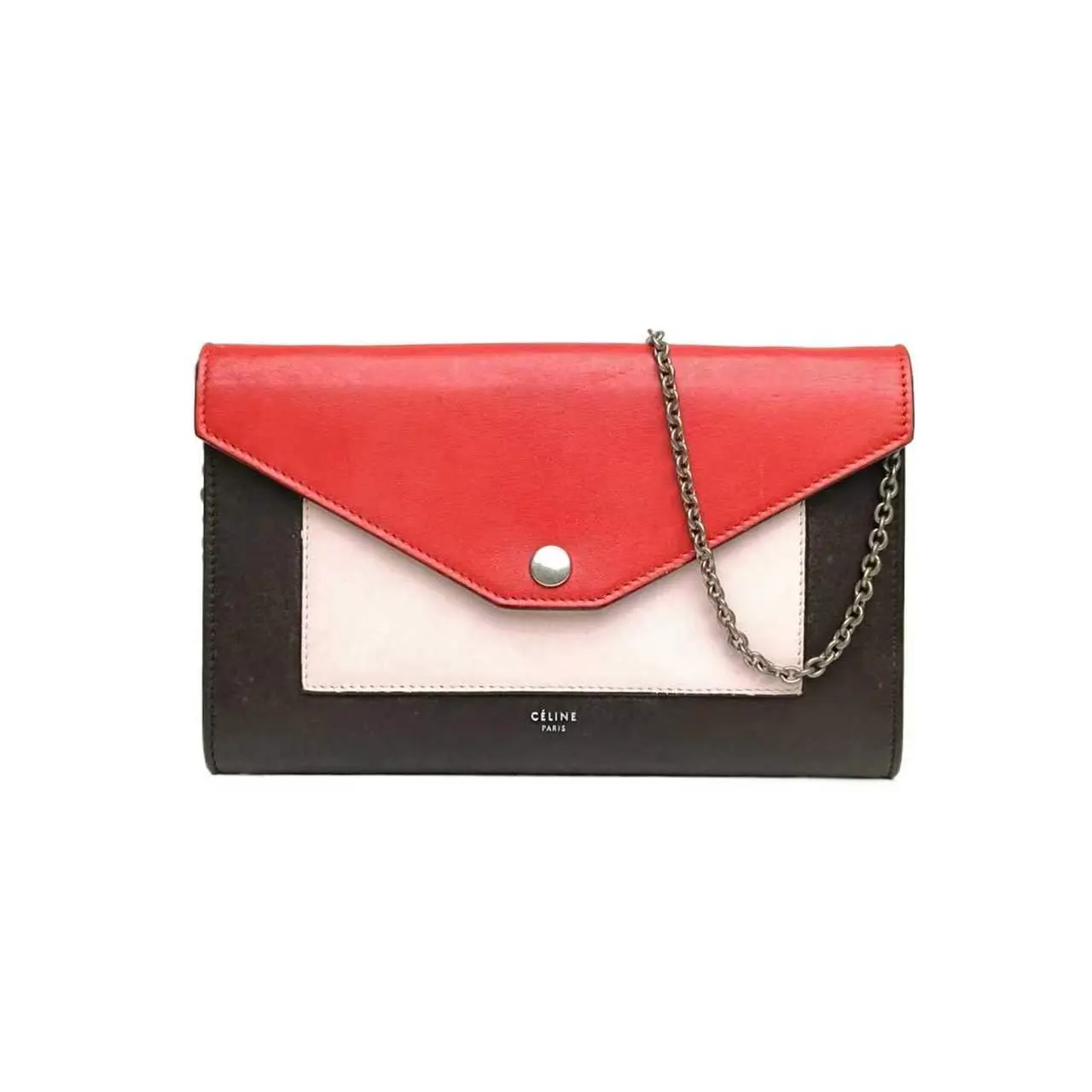 Pre-owned Celine Tri Color Envelope Chain Wallet27091