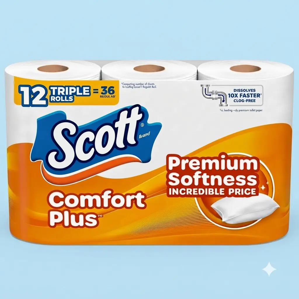Scott ComfortPlus Bathroom Tissue 12 Triple Rolls 231 Sheets Per Roll 1 Ply Septic Safe Soft Strong Toilet Paper