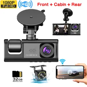 Dash Cam For Cars Front & Inside & Rear Recording, 1080P HD 3-Channel Dash Cam Loop Recording, Car DVR Black- Box With 2 Inch IPS Screen, Car Accessories