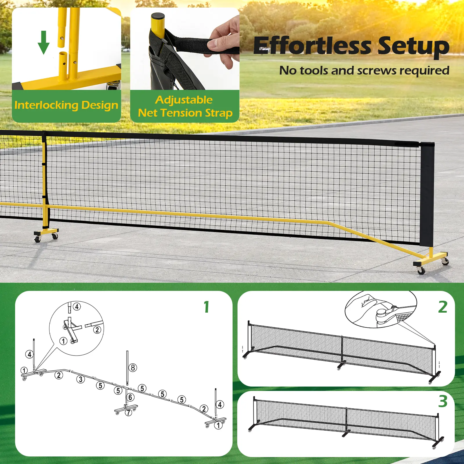 COSTWAY - 22 FT Portable Pickleball Net with 6 Lockable Wheels and Carry Bag