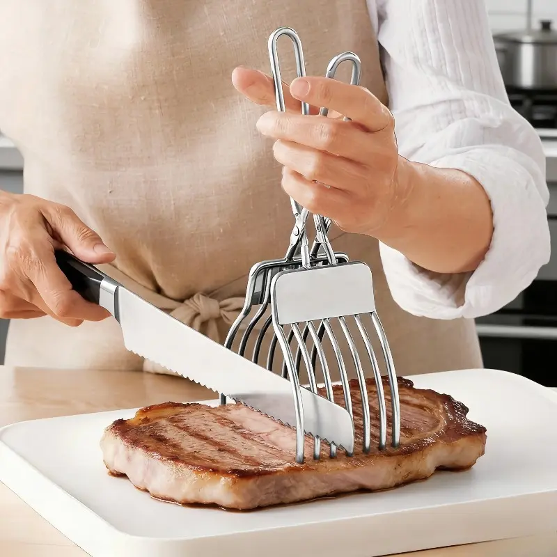 1pc Stainless Steel Meat Treller, Ham, Bread And Grilled Meat Slicer, Multi-Functional Portable Barbecue Treller for Home And Outdoor Use