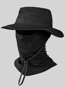 2Pcs/set Unisex Outdoor Sun Protection Boonie Hat, Breathable Wide Brim Bucket Hat with Removable Neck Flap & Balaclava Face Mask, UPF 50+ UV Protection Hat for Fishing Hiking Camping, Summer Safari Hat for Men Women