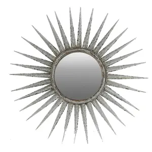 HomeRoots 484988 30 x 30 x 1.4 in. Antiqued Silver Gray Sunburst Wall Mounted Accent Mirror