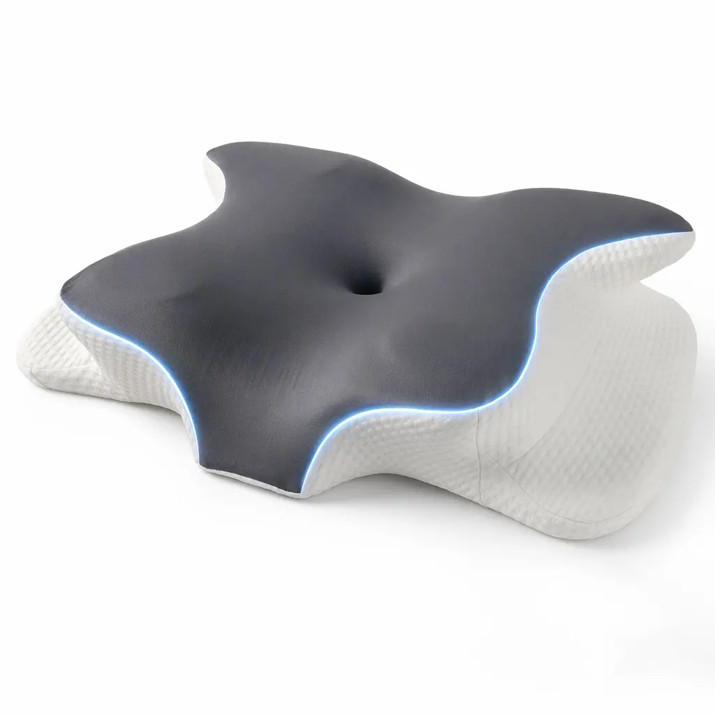 Ergonomic Cooling Memory Foam Neck Pillow - Adjustable Dual-Height Cervical Support Pillow for Side, Back Sleepers