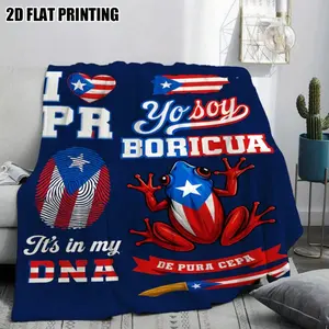 Puerto Rico & Coquí Design Flannel Blanket -  Soft Warm All-Season Bedding, Puerto Rican With Yo Soy Boricua Lettering, Washable Home, Office, Travel - Cultural Decor Family & Friends A multi-functional and beautiful blanket suitable for decoration,