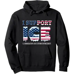 Support ICE Immigration Officers American Flag Border Patrol Pullover Hoodie