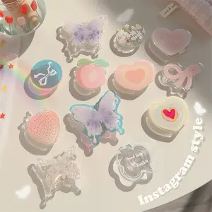 Heart Strawberry Lazy Stand Suitable for Cute Creative Back Sticker Shell Telescopic Cartoon Multifunctional Foldable Epoxy