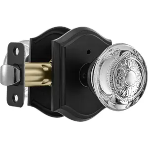 Glass Door Knobs Interior with Lock,    Matte Black Door Knobs for Bedroom Bathroom, 1 Pack