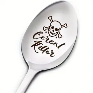 Funny Cereal Killer Spoon, Kitchenware, Cutlery, Tableware, Stainless Steel, Skull Design, Engraved with Cereal Killer Quote, Perfect Gift for Cereal Lovers & Gothic Fans