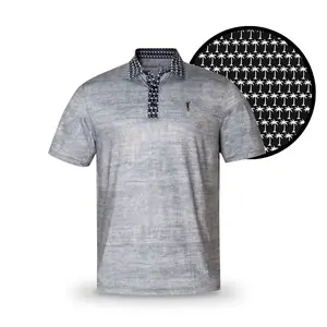 GRUNK DOLFER Men's Grey Palm Tropical Print Short-Sleeve Polo Shirt - Casual, Minimalist, Soft, Stylish Fitted Medium-Length Multi-Size Summer Top, Pair with Jeans, Formal Pants, Shortsleeve Menswear