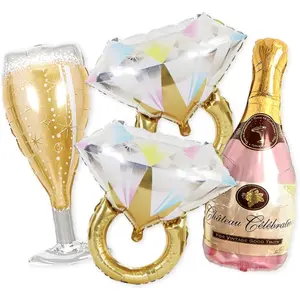 2 Gold Glitter Ring Bachelorette Party Balloons 40inch Bottle Glass Balloons Hen Party Bridal Shower Decorations