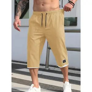 Men's drawstring loose seven quarter casual pants Summer multi-color breathable straight leg workwear with three quarter length pants Men's daily loose casual sports cropped pants