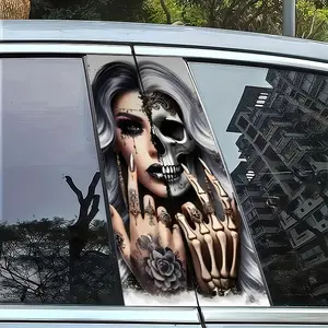 2 pieces of bone and girl patterned stickers for car B-pillar, Car B-pillar protective film, durable self-adhesive vinyl stickers, Car decorative sticker, suitable for vehicles, walls, windows - easy to apply, single use