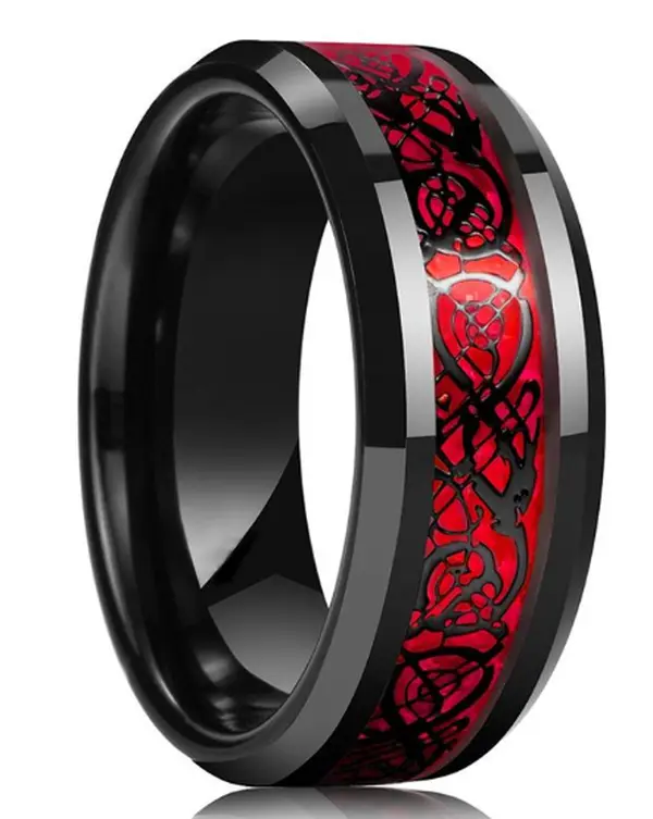 Red Women's Dragon Couple Ring Stainless Steel for Lovers Men's Ring
