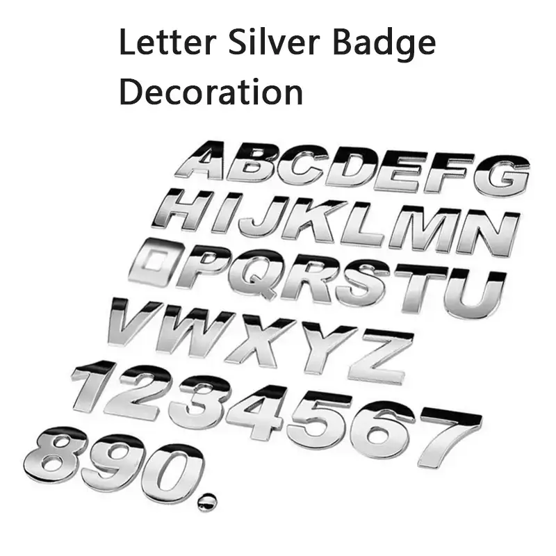 1Pc 3D Metal 45mm 25mm DIY Letters Alphabet Emblem Numbers Chrome Labeling Car Sticker Digital Badge Accessories