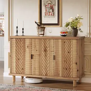 Tribewood Solid Wood Sideboard with Storage for Kitchen, Mid Century Modern Buffet Cabinet with Adjustable Shelves