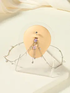 Pearl Rhinestone Waist Chain with Flower Belly Rings for Women Stomach Belly Chains Body Chain Dangle Navel Piercing Waist Jewelry Summer Beach Bikini Accessories Silver Gold