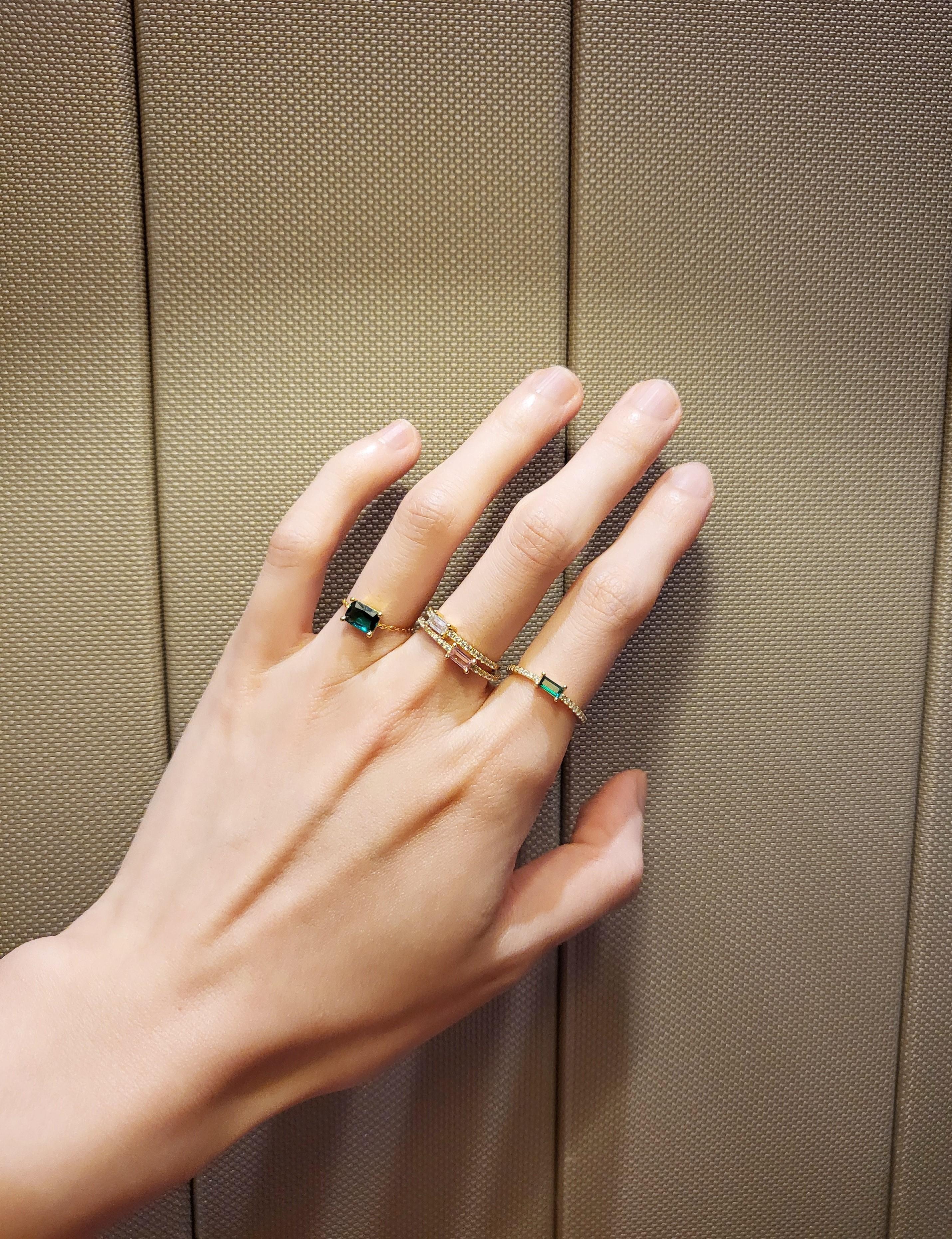 18K Gold Plated 925 Silver Baguette Stone Rings, (Barbie Pink)