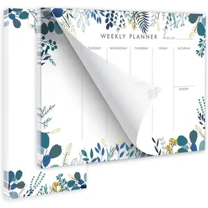 Set of 2 Tear Off Weekly Planner Notepad 52 Undated Weekly Calendar To Do List Sheets Desk Productivity Tracker for Work Goals Schedule Notes Floral Blue