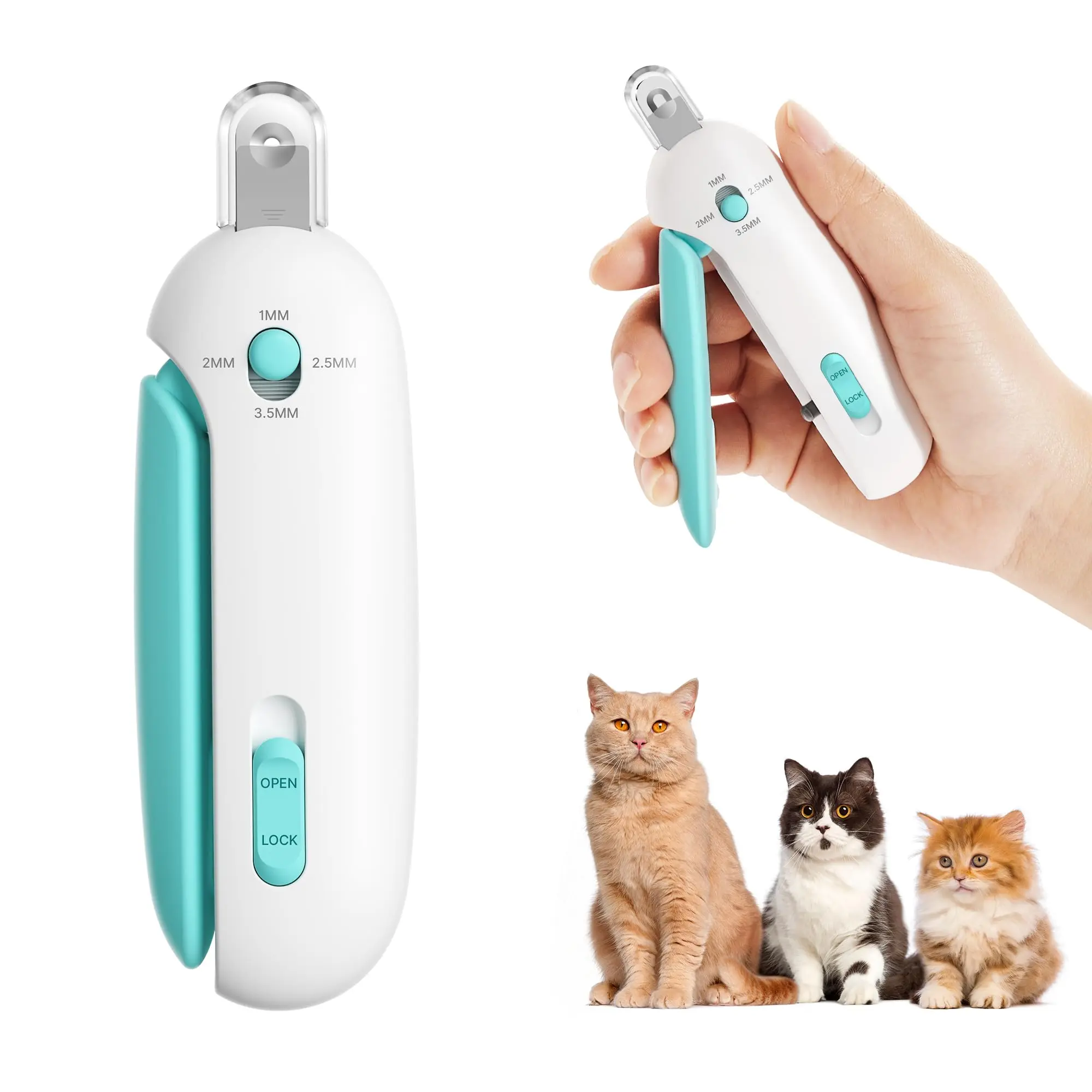 Cat Nail Clipper with Hidden File & Debris Catcher -Gentle Round-Hole(1–3.5 mm)，Trimmer for Kittens & Indoor Cats | Anti-Splash Claw Cutter for Grooming