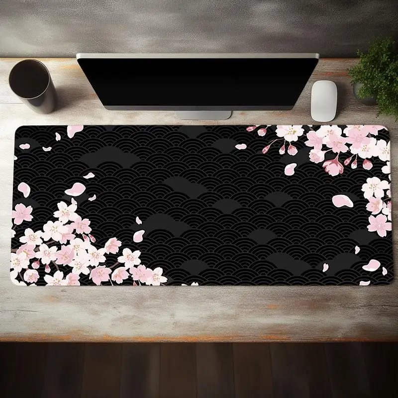Cherry Blossom Pattern Mouse Pad, 1 Count Oversized Thickened Non Slip Rubber Base Mouse Mat for Office Laptop, Desk Pad Protector for Office and Home