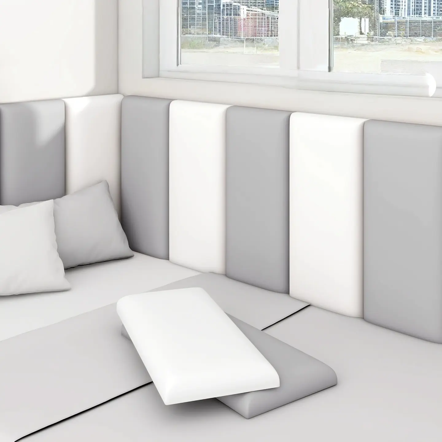6pcs Luxury Self-Adhesive 3D Corner Headboard, Noise-Canceling Soft Padding Bed Headboard for King Size/standard Beds, Easy Tool-Free Installation, Padded Headboard