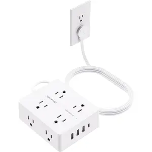 Surge Protector Power Strip,  Ultra Thin Flat Plug Extension Cord 5ft, 8 Outlets 4 USB Ports(1 USB C), Flat Wall Plug Outlet Extender, College Dorm Room Essentials, White